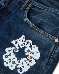 Baggy Rhinestone Cotton Wreath Denim Pant Dark Wash