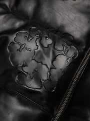 Embossed Leather Wreath Puffer Black