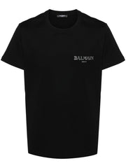 Balmain Vintage Silver Gel Logo T-Shirt in Black