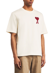 Ami Paris Ami De Coeur Zig Zag Logo T-Shirt in Beige