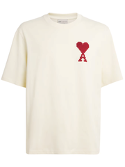 Ami Paris Ami De Coeur Zig Zag Logo T-Shirt in Beige