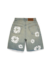 Dirty Wash Cotton Wreath Denim Short