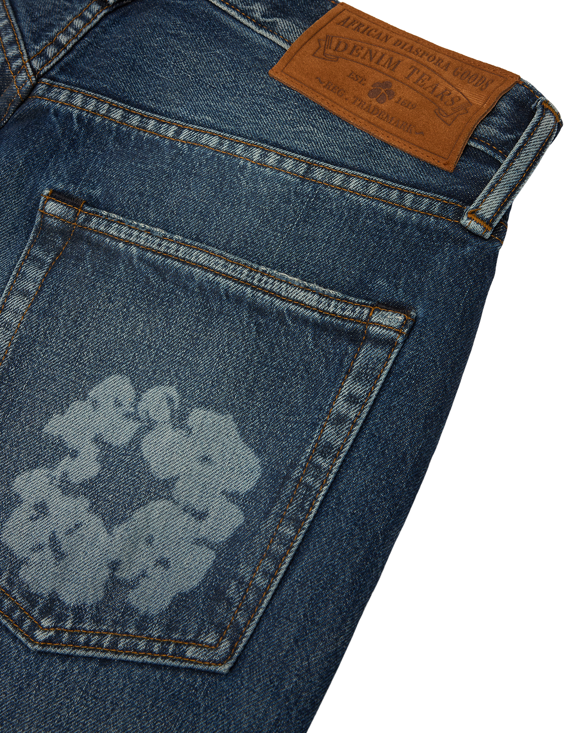 Baggy Laser Cotton Wreath Denim Pant Dark Wash