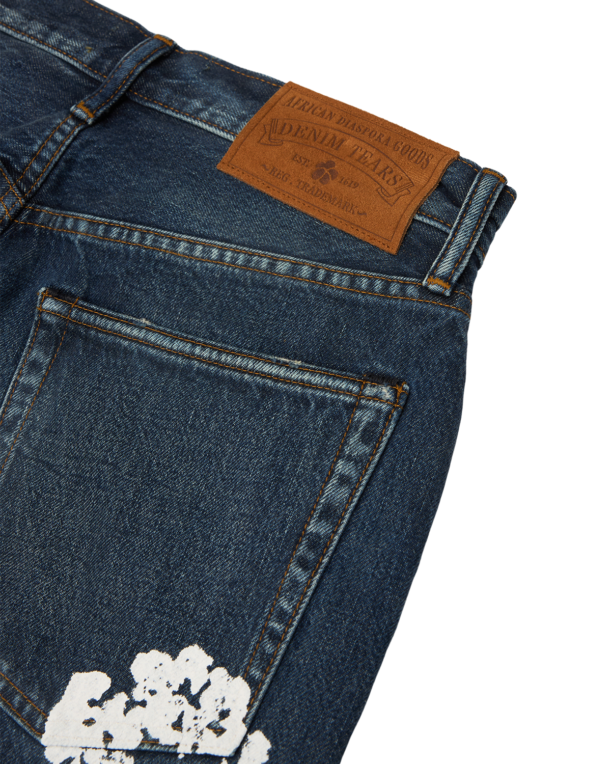 Straight Cotton Wreath Denim Pant Dark Wash