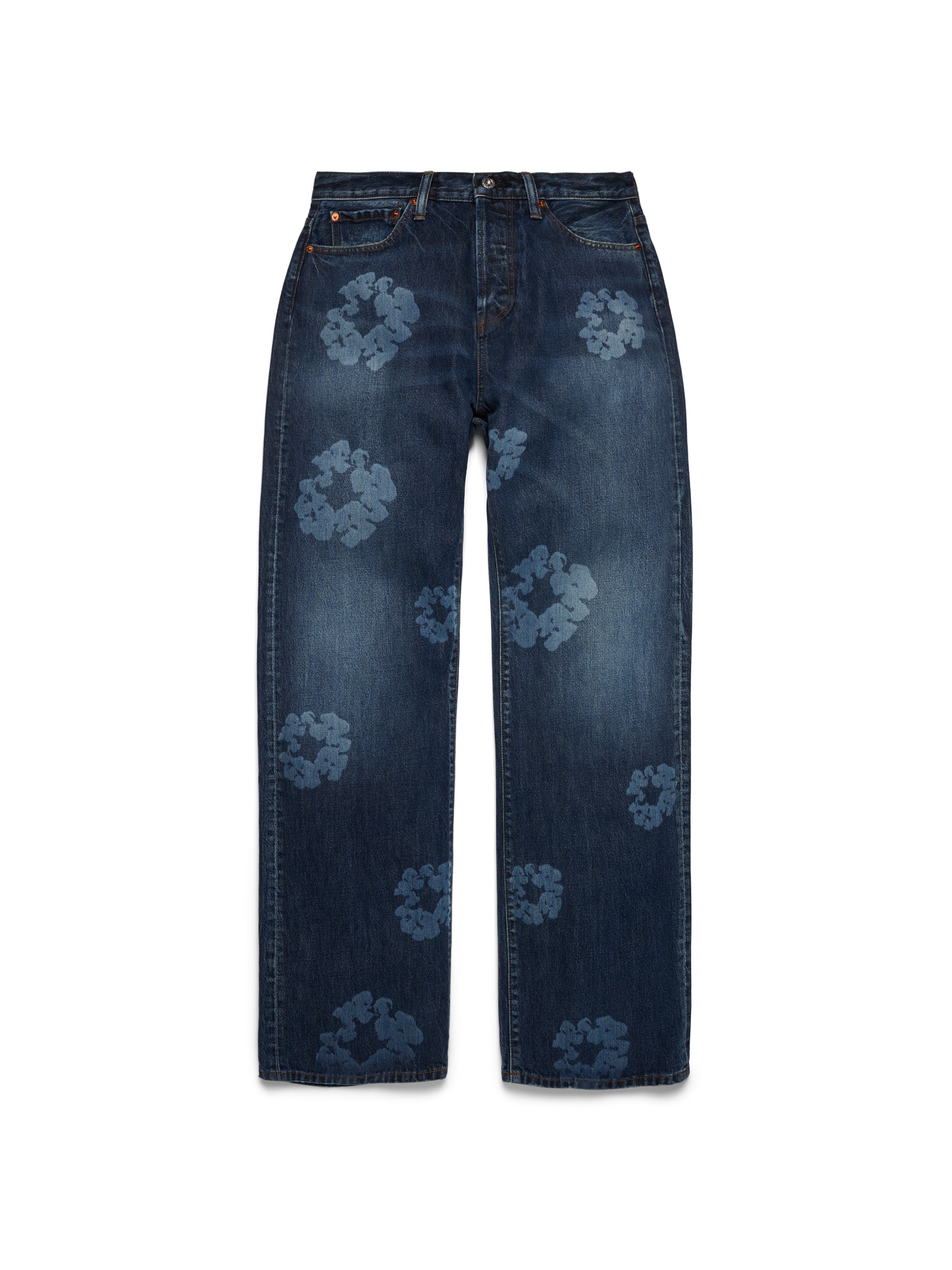 Baggy Laser Cotton Wreath Denim Pant Dark Wash