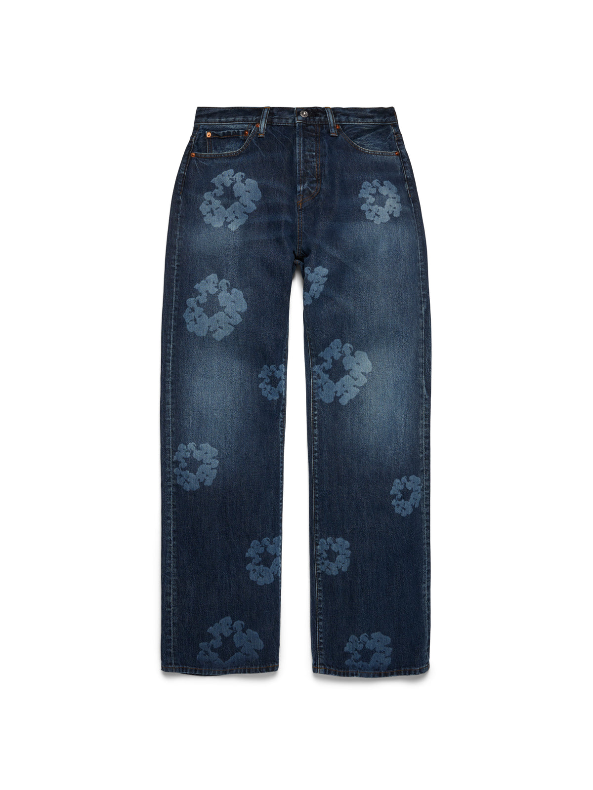 Baggy Laser Cotton Wreath Denim Pant Dark Wash