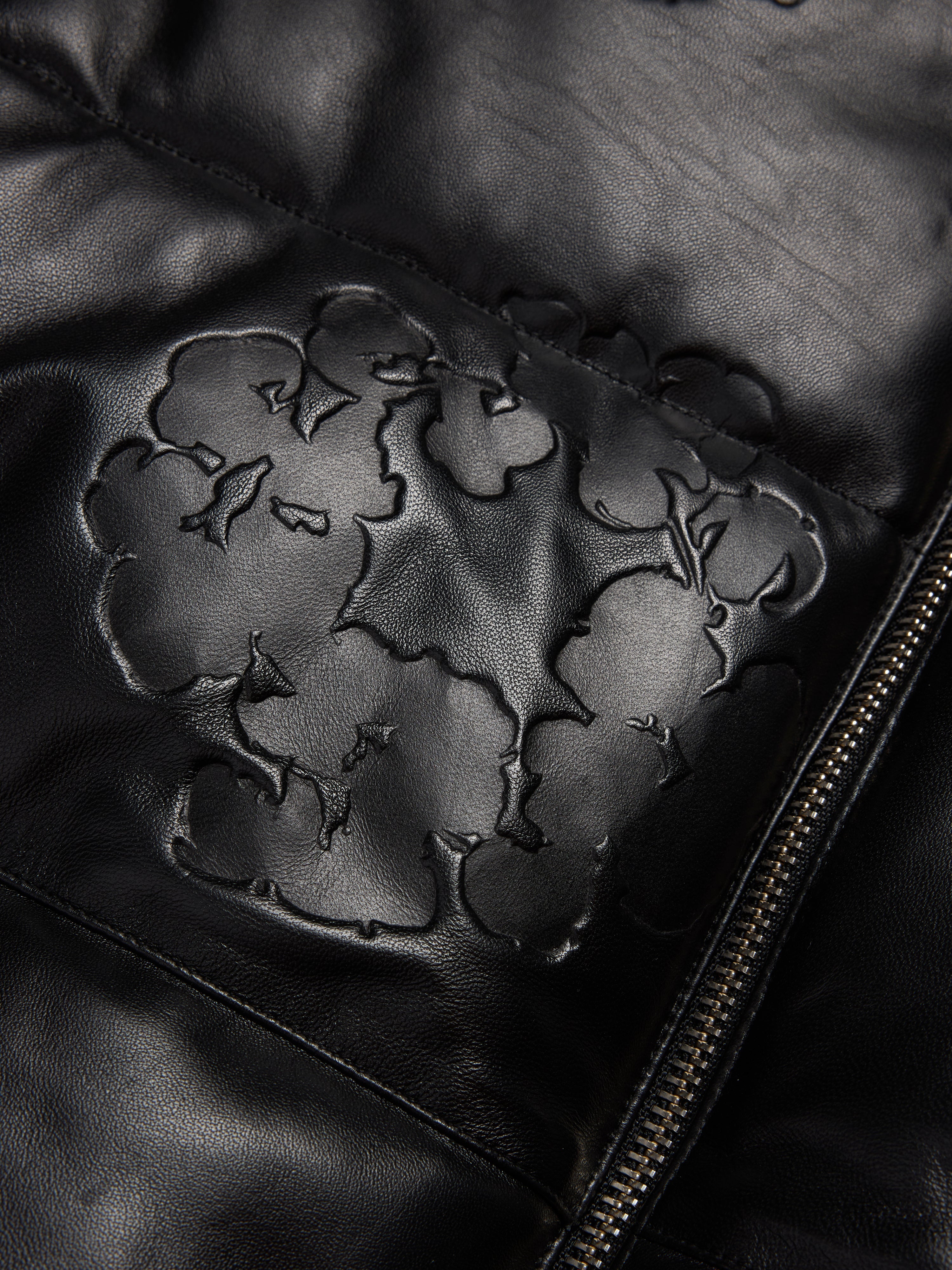 Embossed Leather Wreath Puffer Black