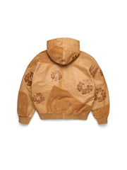 Patchwork Leather/Suede Cotton Wreath Hoodie Brown