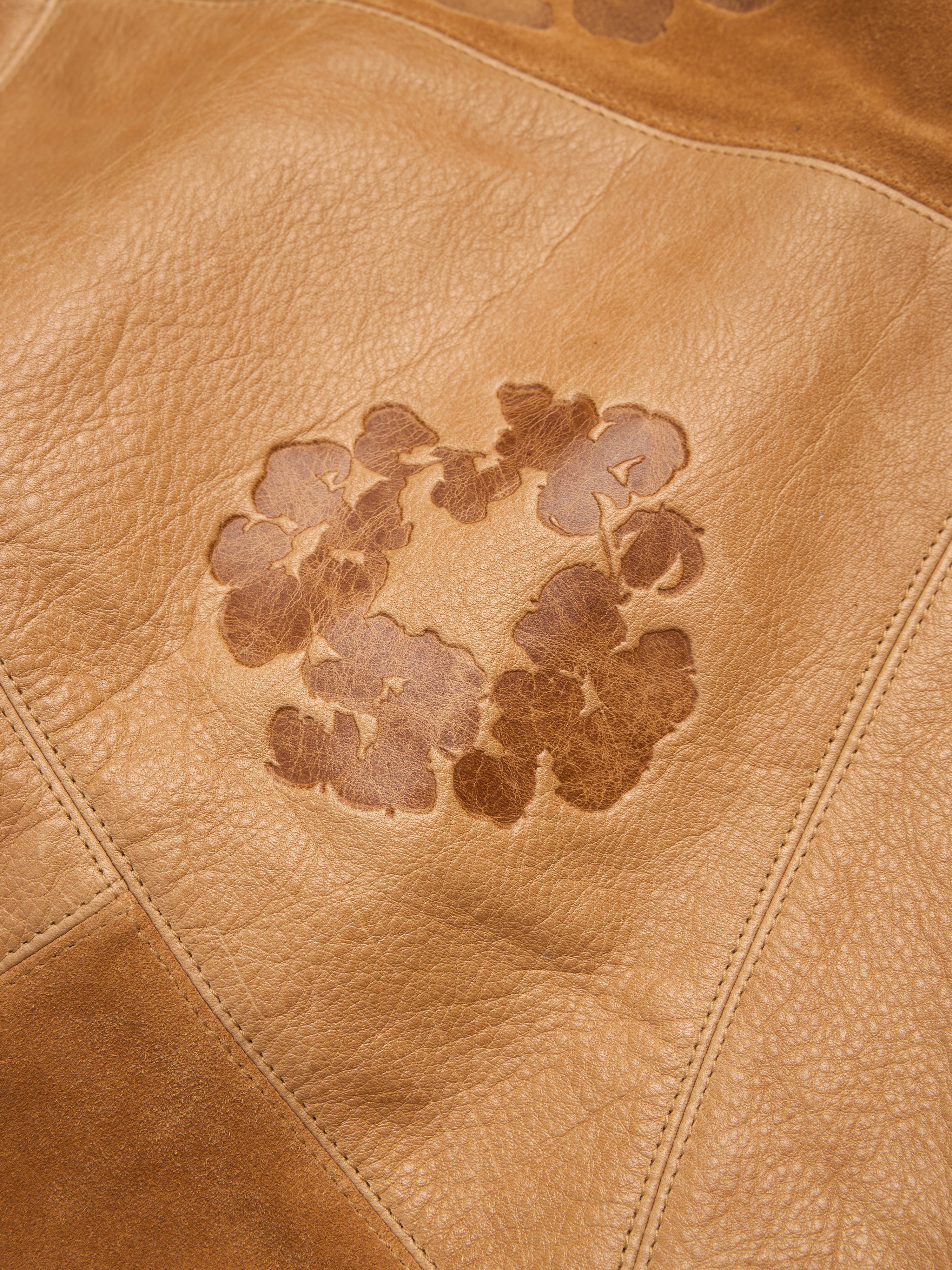 Patchwork Leather/Suede Cotton Wreath Hoodie Brown