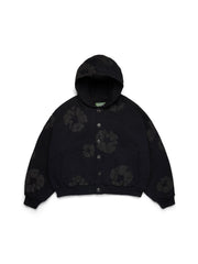 Cotton Wreath Cardigan Hoodie Black