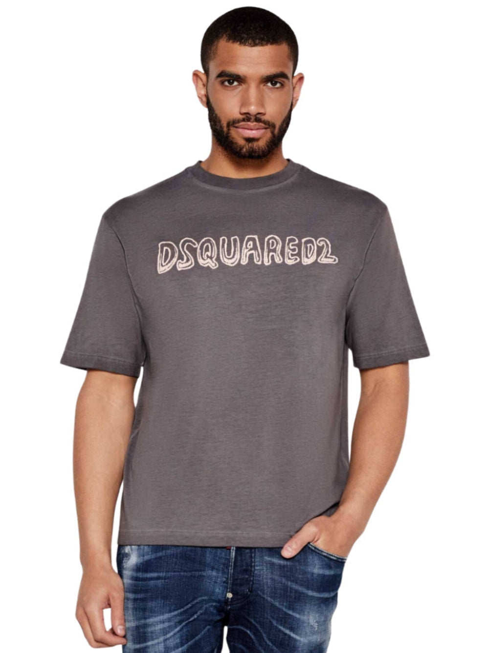 Dsquared2 Loose Fit Fade Cartoon Logo Grey T-Shirt