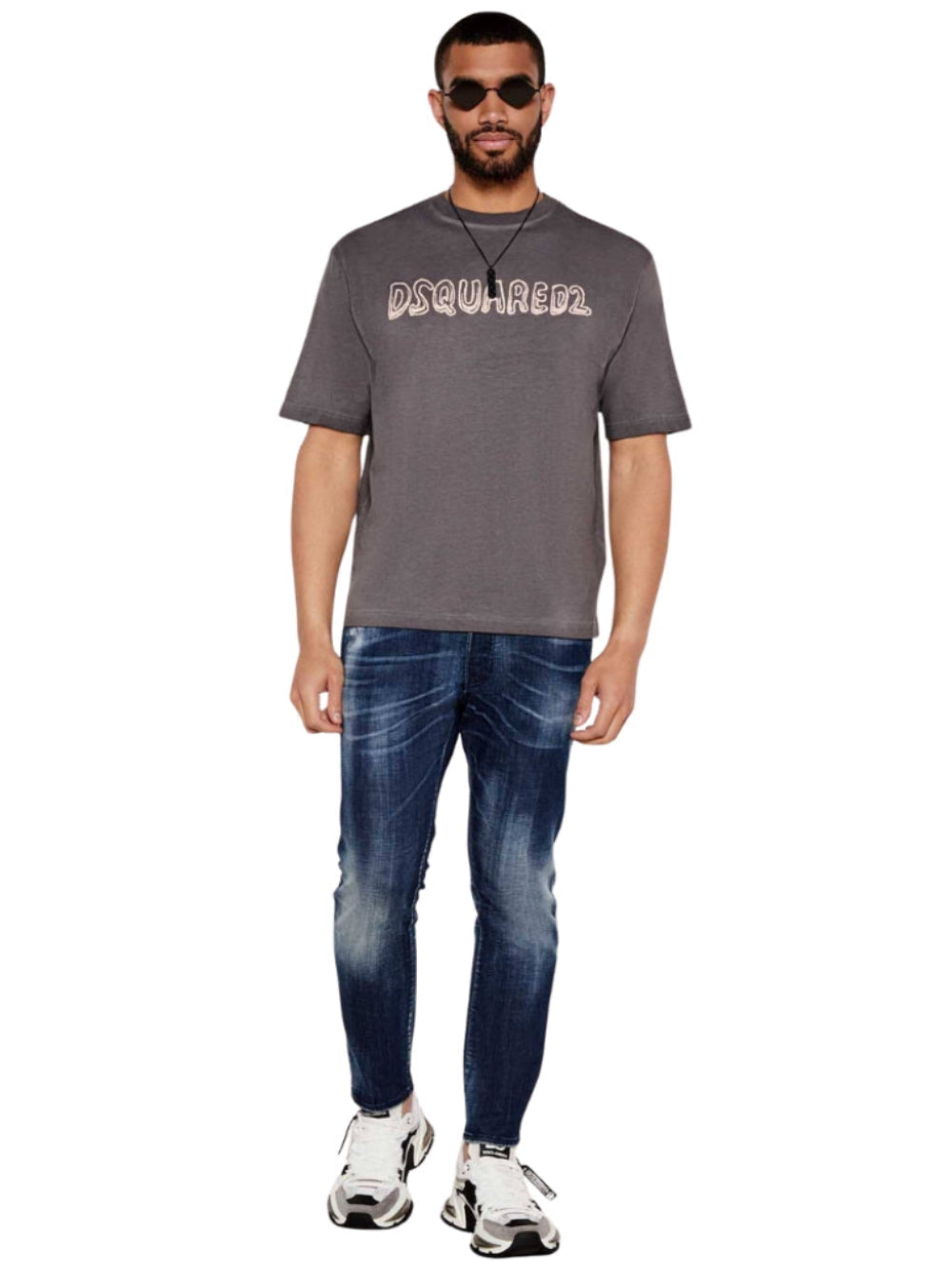 Dsquared2 Loose Fit Fade Cartoon Logo Grey T-Shirt