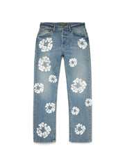 Straight Cotton Wreath Denim Pant Light Wash
