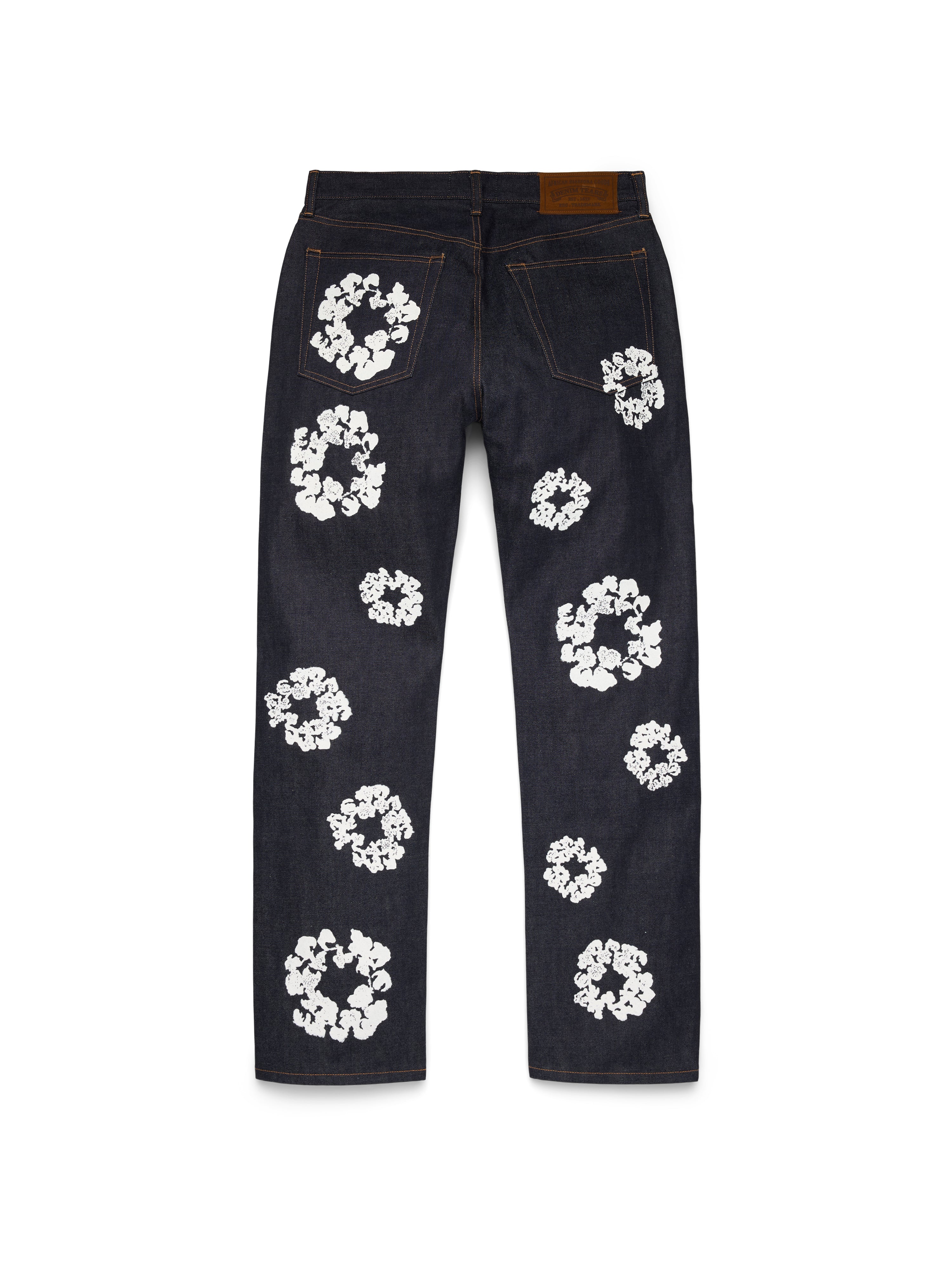 Straight Cotton Wreath Denim Pant Selvedge