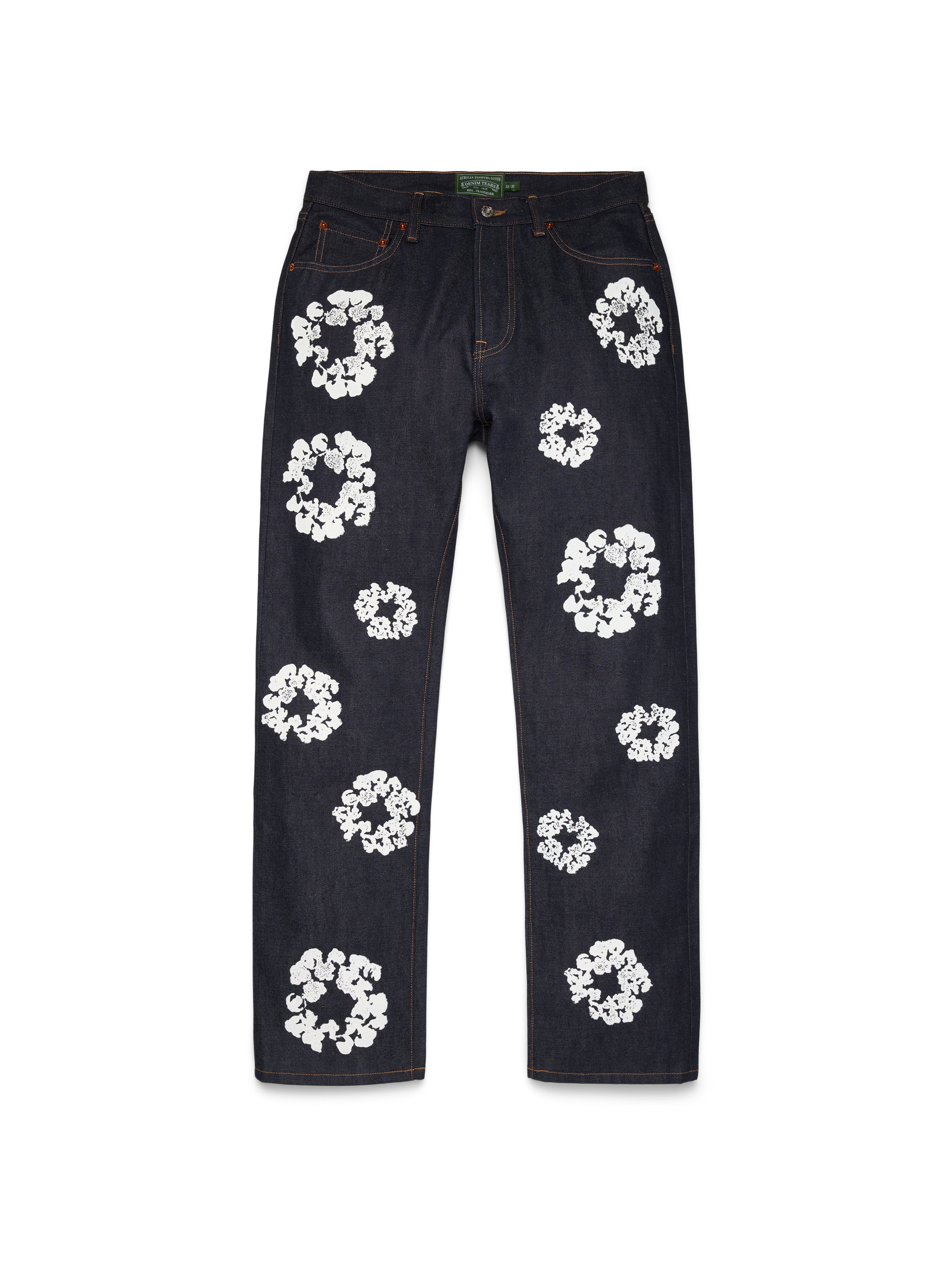 Straight Cotton Wreath Denim Pant Selvedge