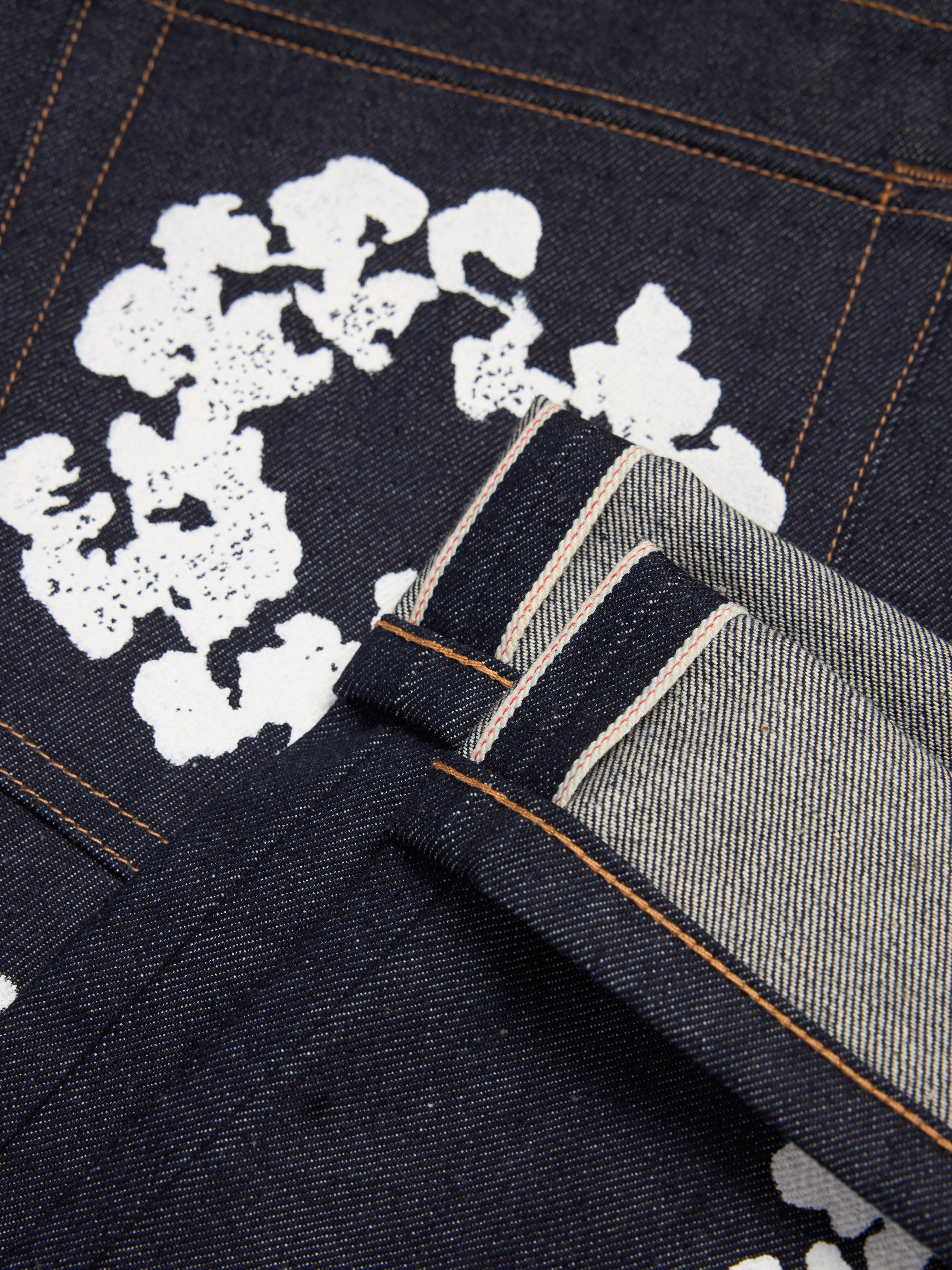 Straight Cotton Wreath Denim Pant Selvedge