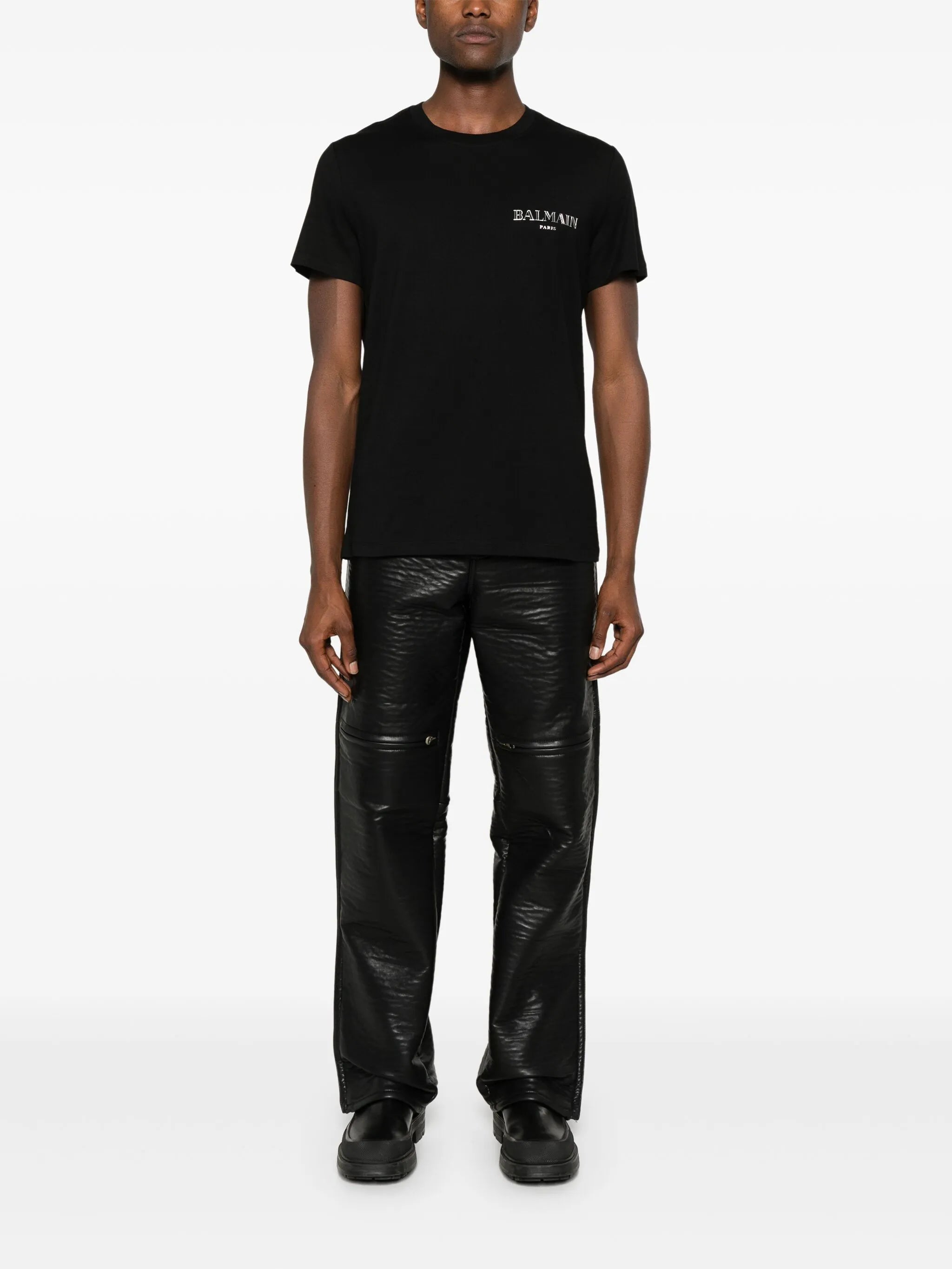 Balmain Vintage Silver Gel Logo T-Shirt in Black